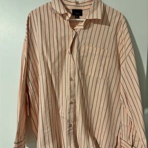 Lumiere Peach and Black Striped Button Down Shirt